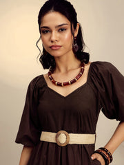 Women Brown Poplin Tiered Maxi Dress