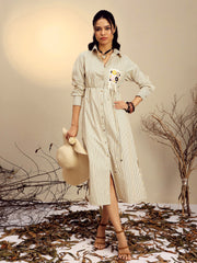 Women Yellow Striped Shirt Dress