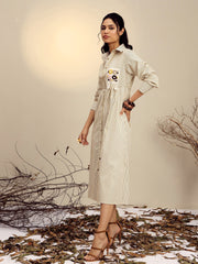 Women Yellow Striped Shirt Dress
