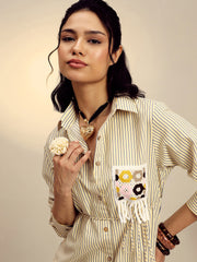 Women Yellow Striped Shirt Dress