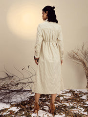 Women Yellow Striped Shirt Dress