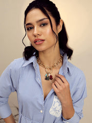 Women Blue Striped Shirt Dress
