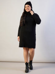 Black Acrylic Wool High Neck Short Dress SASSAFRAS CURVE