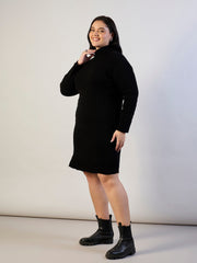 Black Acrylic Wool High Neck Short Dress SASSAFRAS CURVE