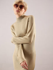 beige acrylic wool hem frindge detail midi dress sassafras