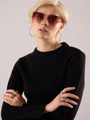 black acrylic wool hem frindge detail midi dress sassafras