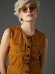 tan twill waist cut out midi dress sassafras