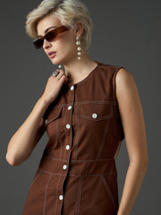 brown twill waist cut out midi dress sassafras