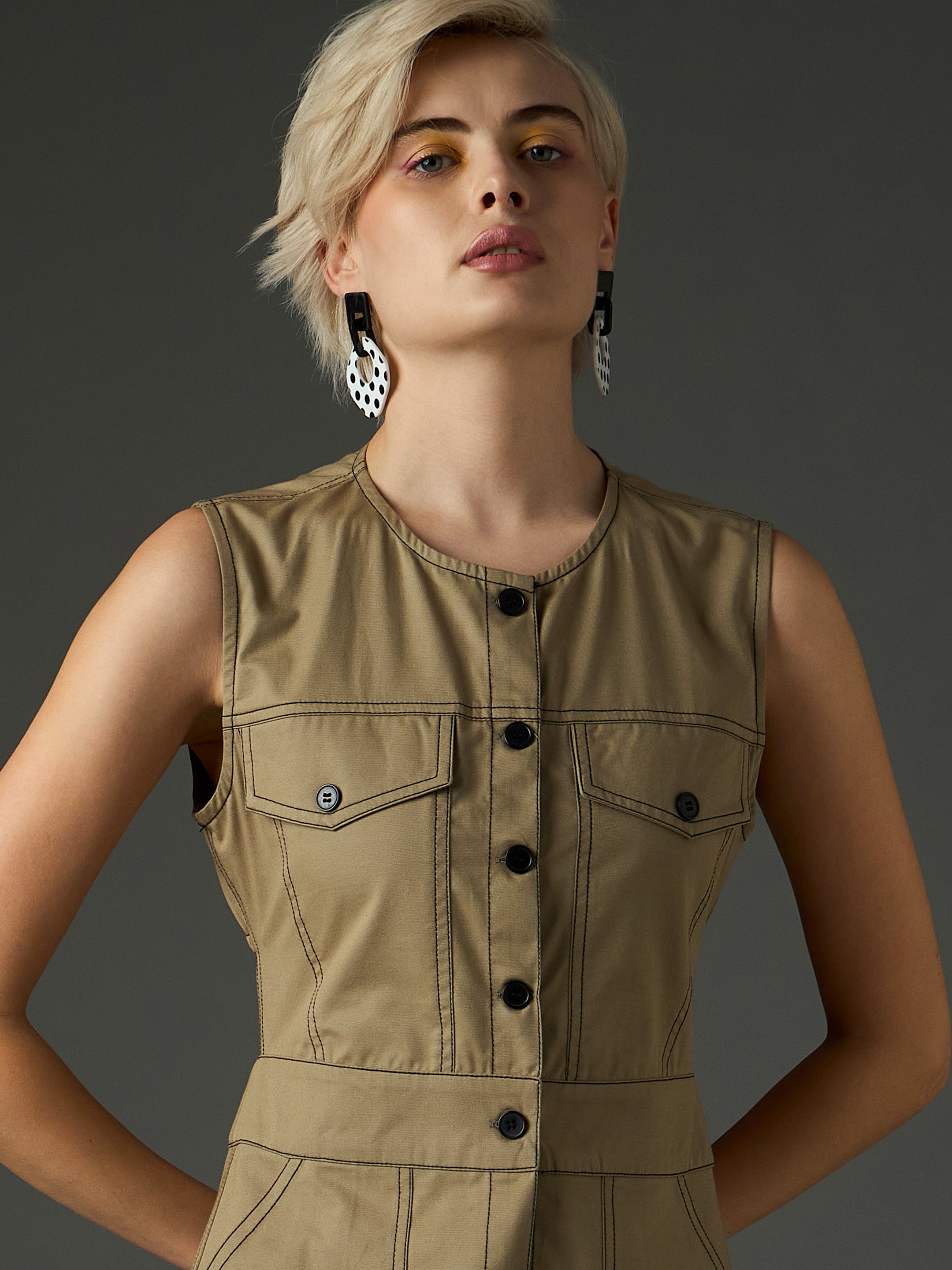 pastel olive twill waist cut out midi dress sassafras