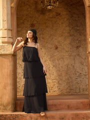 Black Frill Strappy Maxi Dress SASSAFRAS