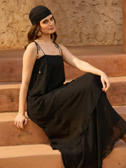 Black Frill Strappy Maxi Dress SASSAFRAS