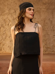 Black Frill Strappy Maxi Dress SASSAFRAS