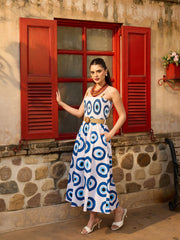White Evil Eye Print Smocked Bust Strappy Dress Pink Paprika By SASSAFRAS