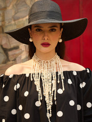 Black & White Big Polka Dot Off Shoulder Short Dress Pink Paprika By SASSAFRAS