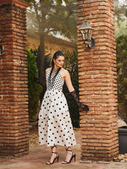 White & Black Polka Dot Halter Neck Midi Dress Pink Paprika By SASSAFRAS