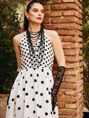 White & Black Polka Dot Halter Neck Midi Dress Pink Paprika By SASSAFRAS