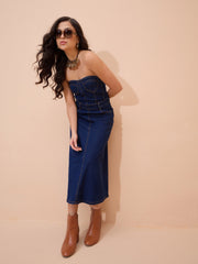 Navy Blue Denim Wash Tube Dress SASSAFRAS