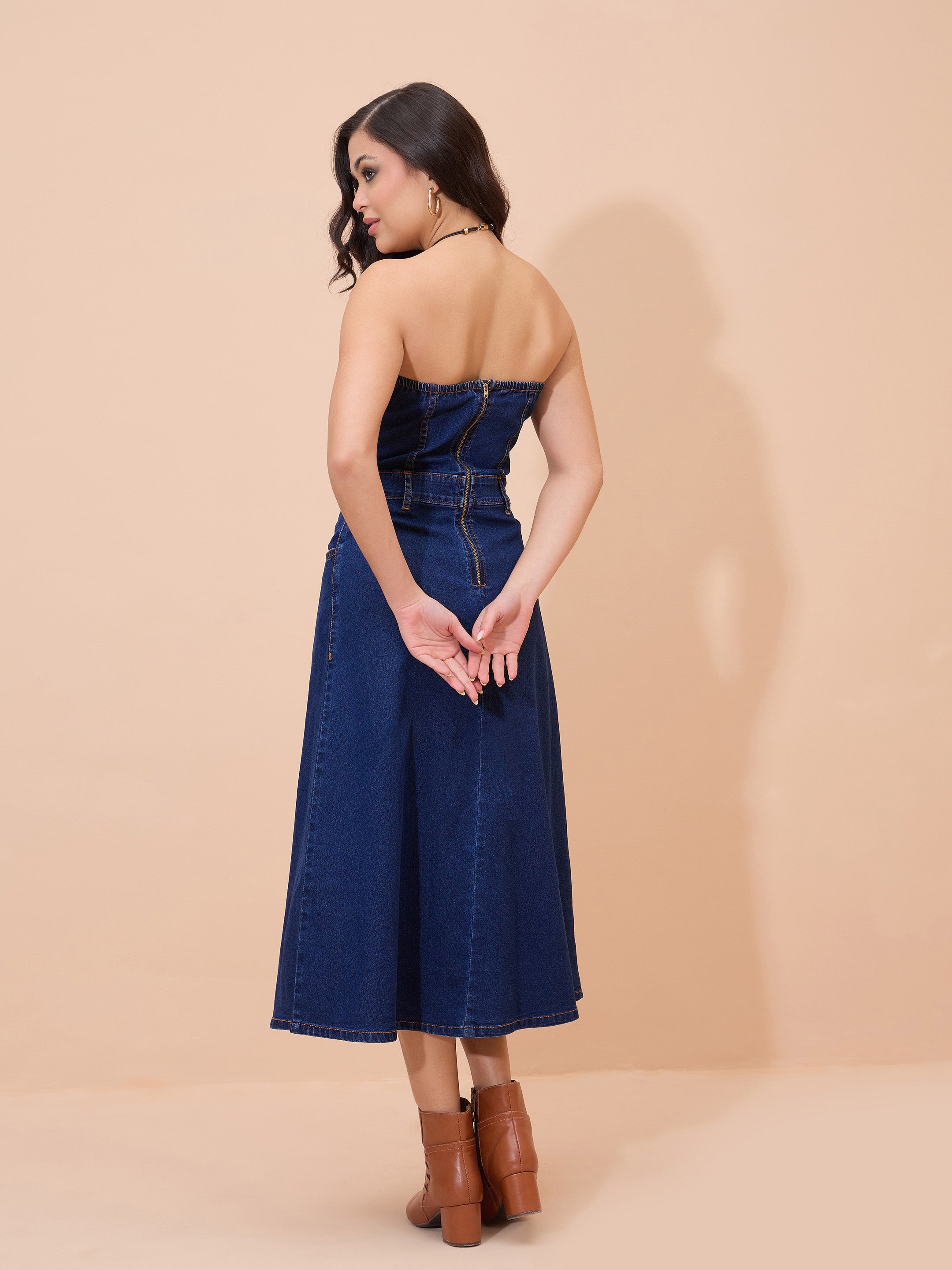 Navy Blue Denim Wash Tube Dress SASSAFRAS