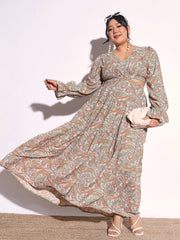 Pink Paisley Waist Cut Out Maxi Dress SASSAFRAS Curve