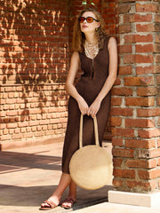 Women Brown Crochet Sleeveless Beach Midi