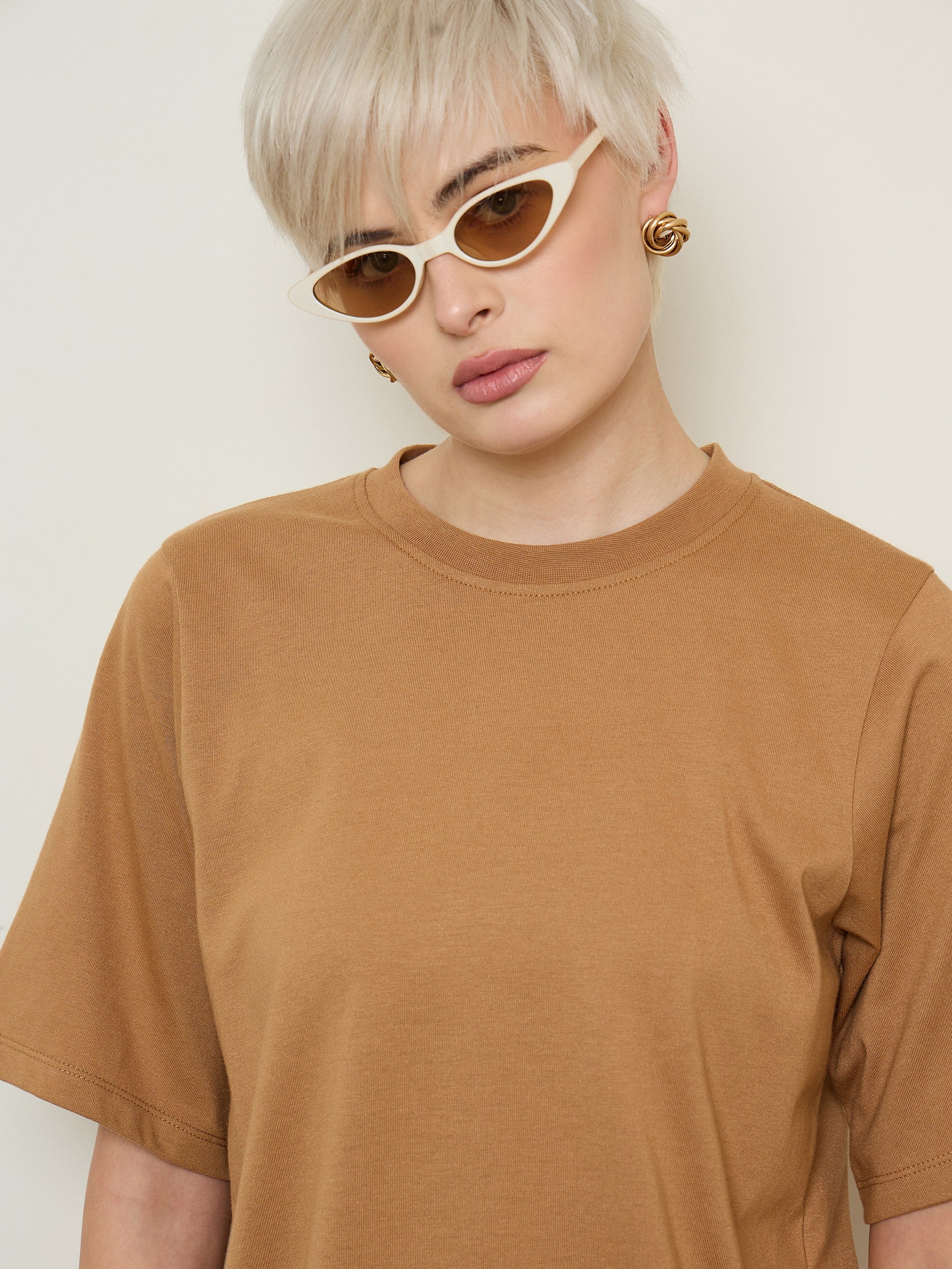 Tan Oversized Round Neck T Shirt Maxi Dress SASSAFRAS BASICS