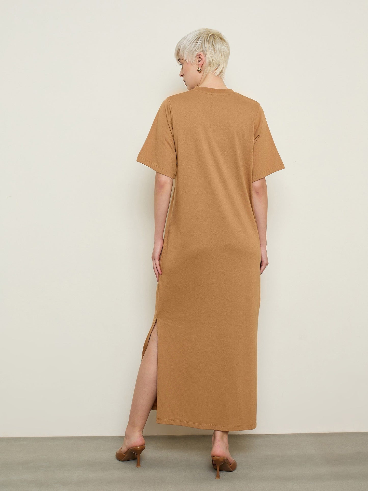 Tan Oversized Round Neck T Shirt Maxi Dress SASSAFRAS BASICS