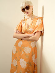 Mustard Floral Balloon Sleeves Maxi Dress SASSAFRAS