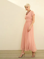 Pink Solid Cap Sleeves Maxi Dress SASSAFRAS
