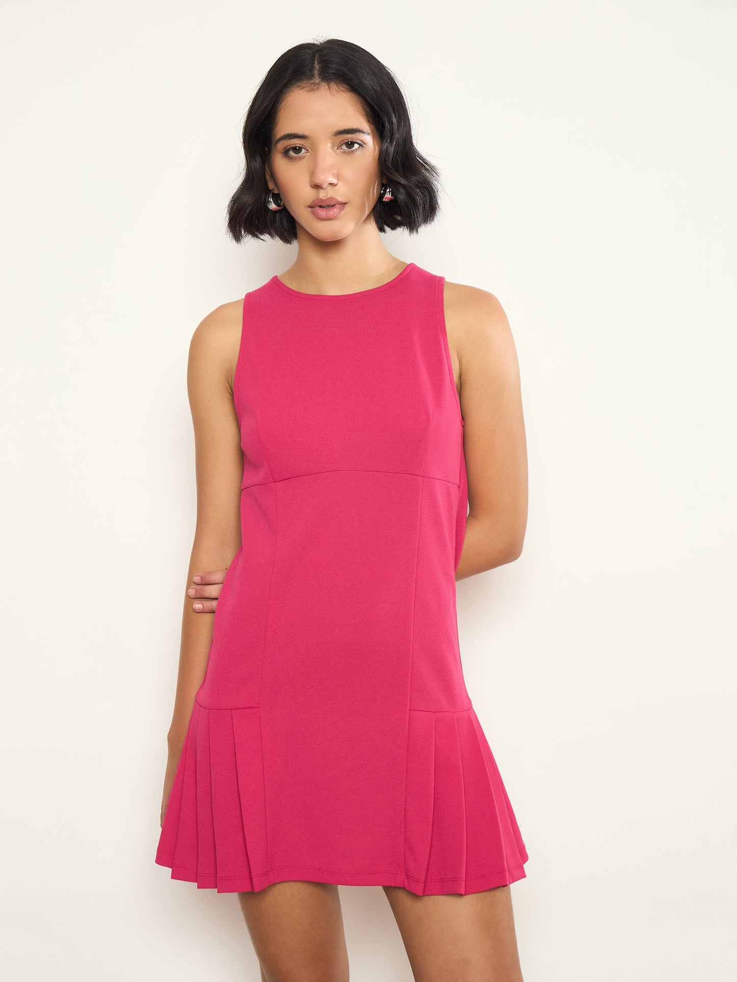 Fuchsia Pleated Hem Short Dress SASSAFRAS