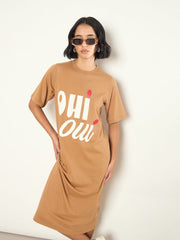 Tan OHI OUI Print Oversized T Shirt Dress SASSAFRAS 