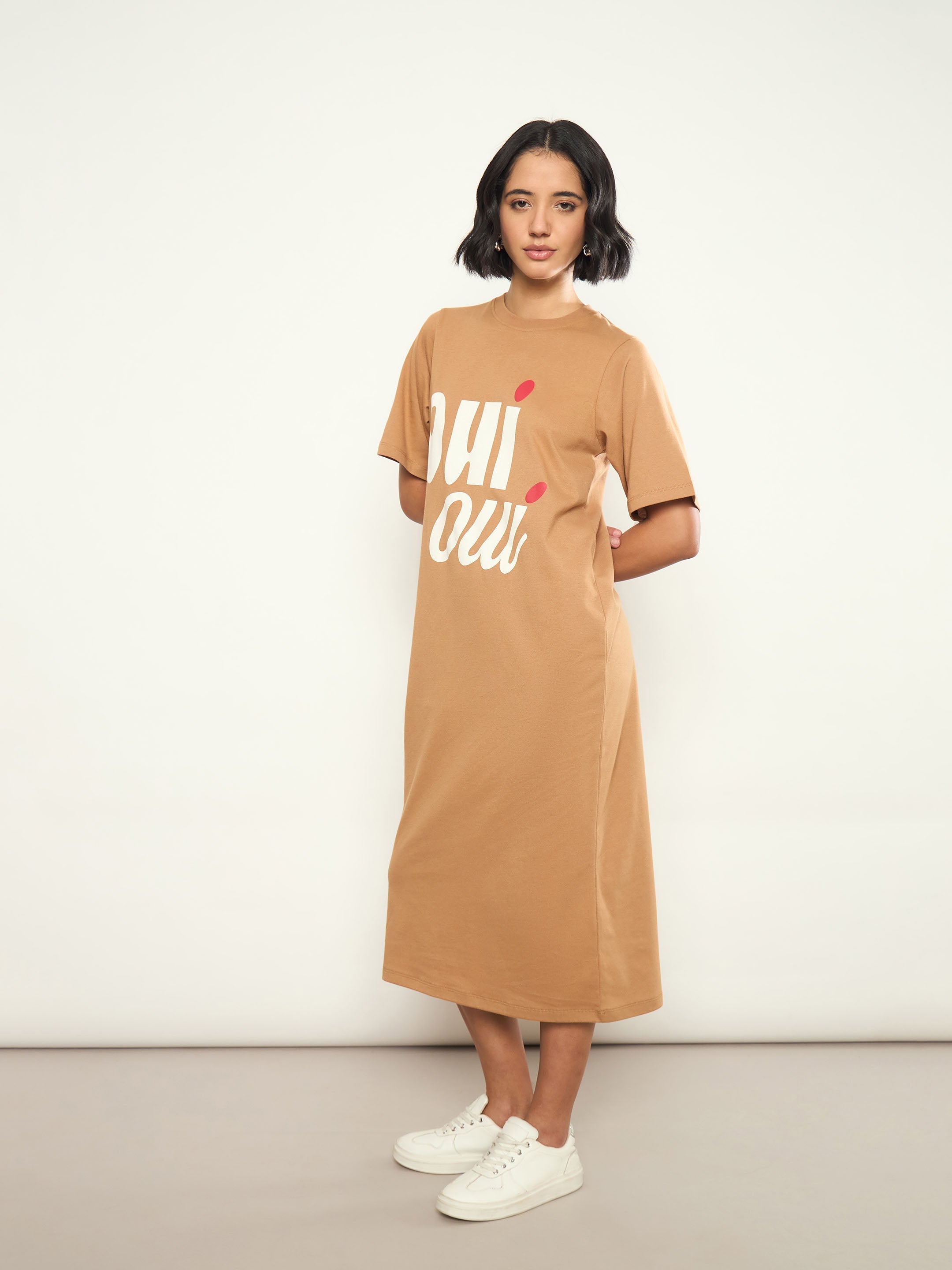 Tan OHI OUI Print Oversized T Shirt Dress SASSAFRAS 