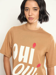 Tan OHI OUI Print Oversized T Shirt Dress SASSAFRAS 