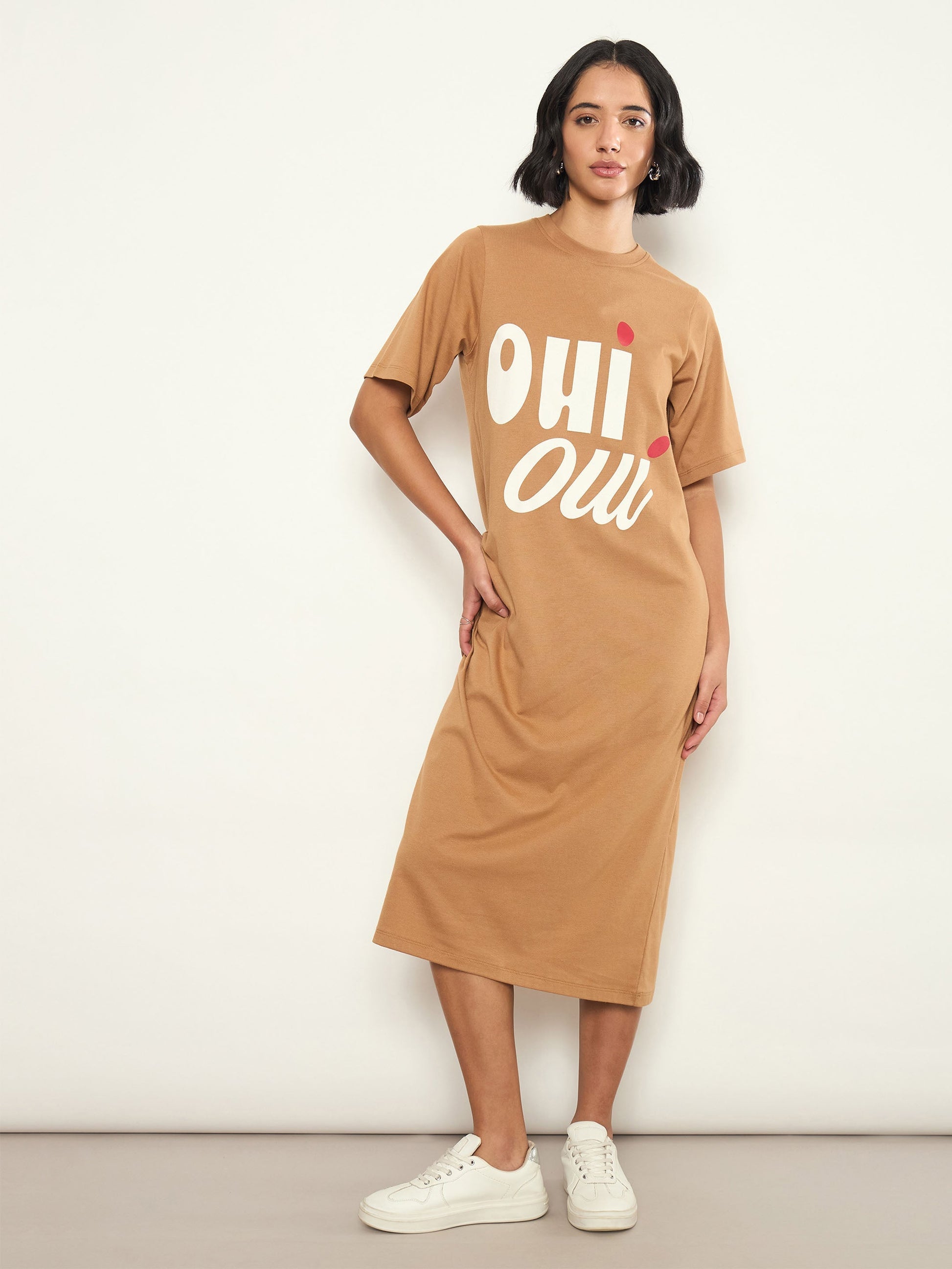 Tan OHI OUI Print Oversized T Shirt Dress SASSAFRAS 