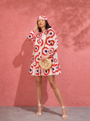 Women Red Evil Eye Print Shirt Dress