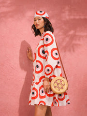 Women Red Evil Eye Print Shirt Dress