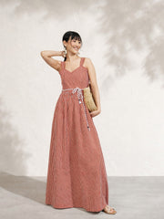 Brown Pin Stripe Maxi Dress Pink Paprika by SASSAFRAS