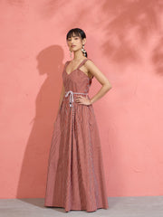 Brown Pin Stripe Maxi Dress Pink Paprika by SASSAFRAS