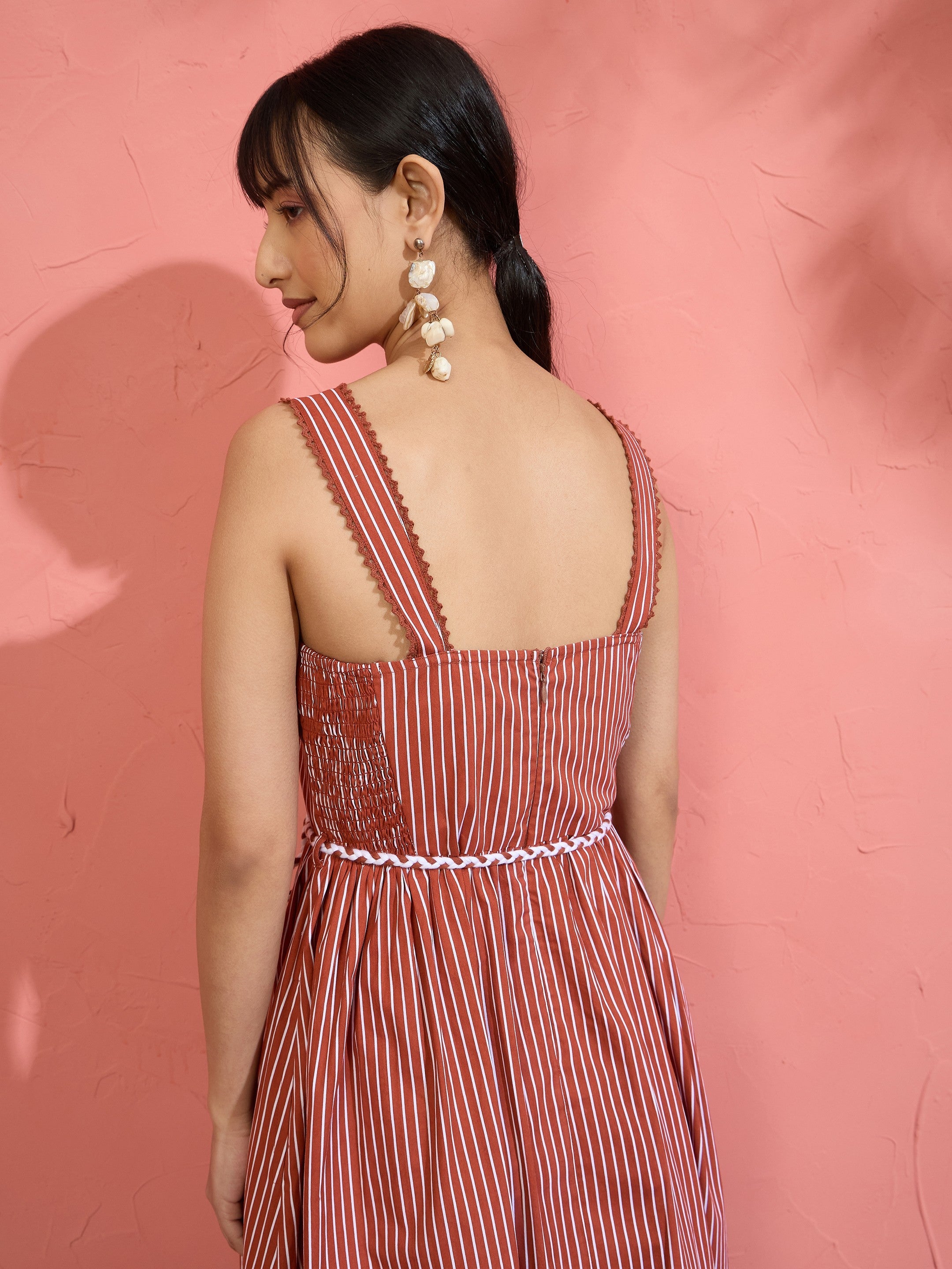 Brown Pin Stripe Maxi Dress Pink Paprika by SASSAFRAS