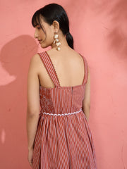 Brown Pin Stripe Maxi Dress Pink Paprika by SASSAFRAS