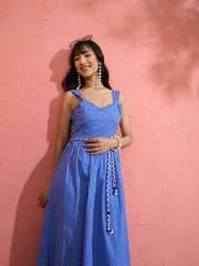 Blue Pin Stripe Maxi Dress Pink Paprika by SASSAFRAS