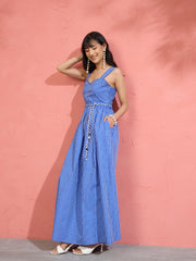 Blue Pin Stripe Maxi Dress Pink Paprika by SASSAFRAS