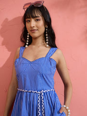 Blue Pin Stripe Maxi Dress Pink Paprika by SASSAFRAS