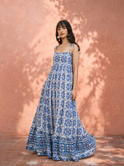 Women Blue Floral Strappy Tie-up Maxi Dress