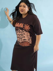 Women Brown MIAMI T Shirt Dress