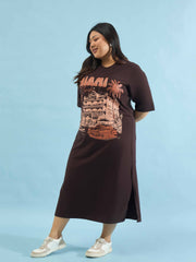 Women Brown MIAMI T Shirt Dress