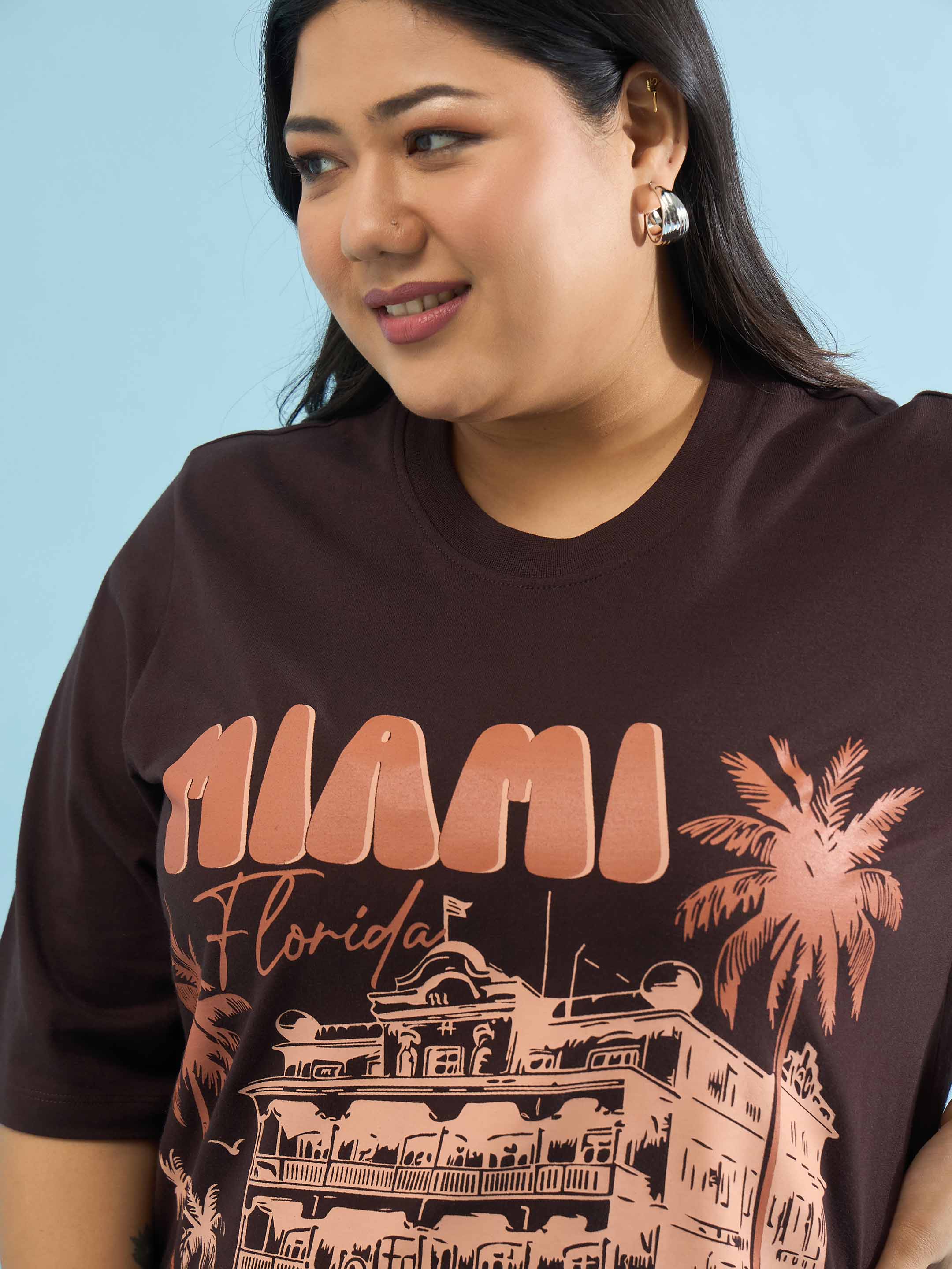 Women Brown MIAMI T Shirt Dress