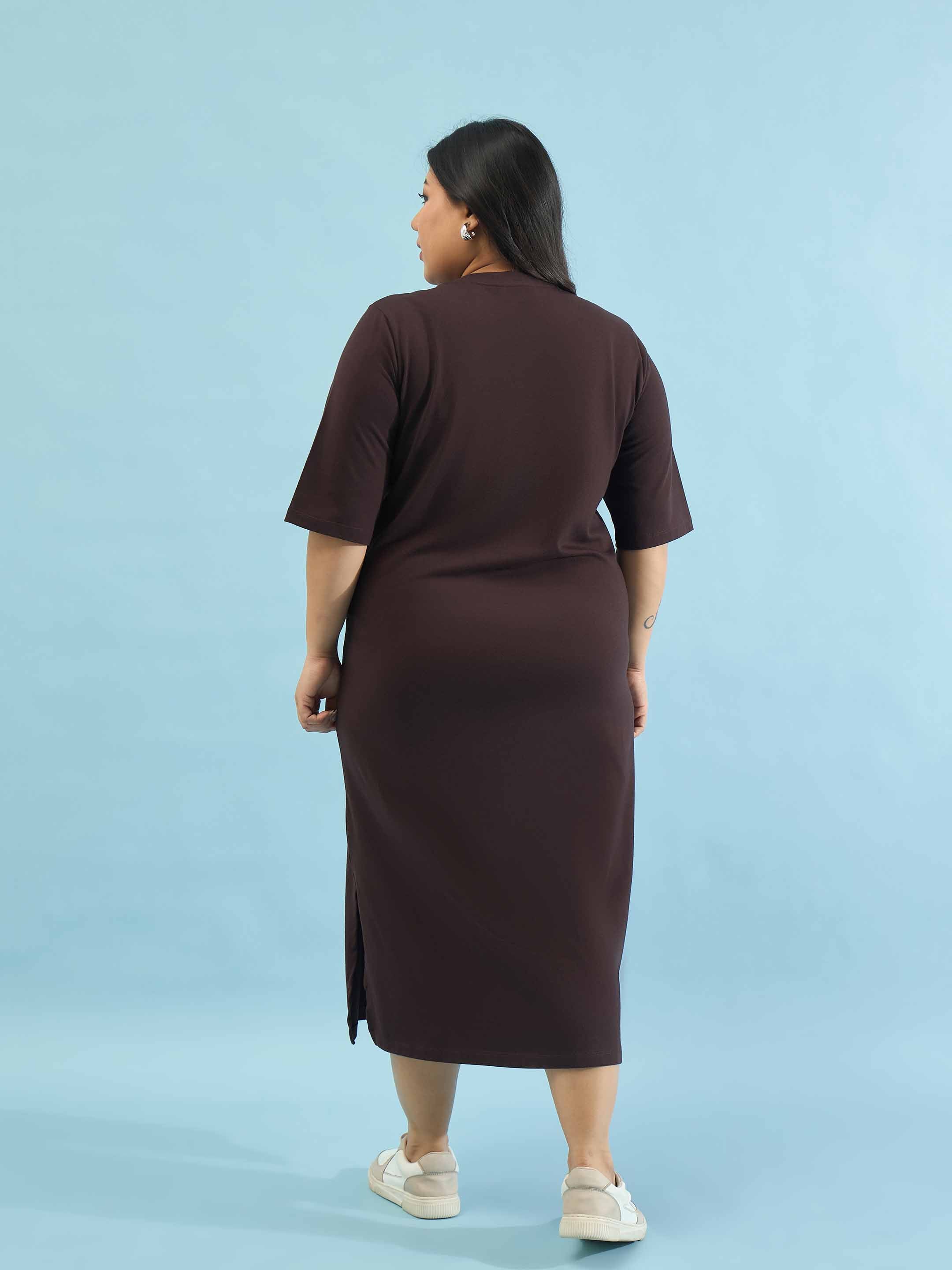 Women Brown MIAMI T Shirt Dress