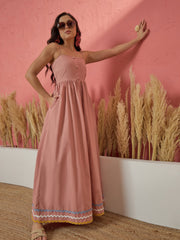 Women Onion Pink Ric Rac Lace Strappy Maxi Dress