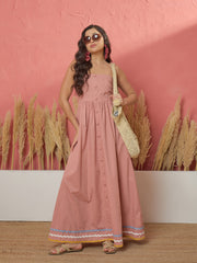 Women Onion Pink Ric Rac Lace Strappy Maxi Dress