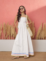 Women White Ric Rac Lace Strappy Maxi Dress
